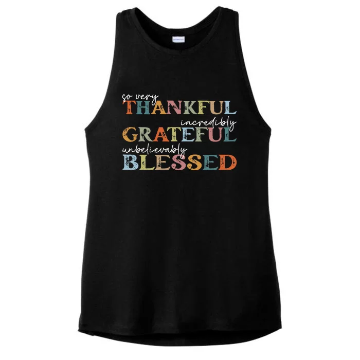 Thankful Grateful Blessed Happy Thanksgiving Day Ladies Tri-Blend Wicking Tank