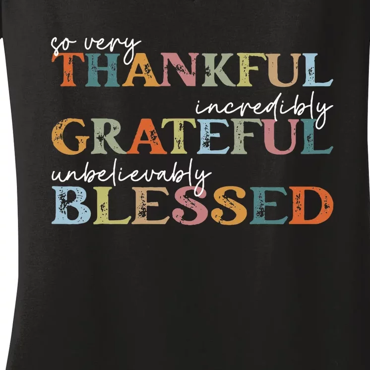 Thankful Grateful Blessed Happy Thanksgiving Day Women's V-Neck T-Shirt