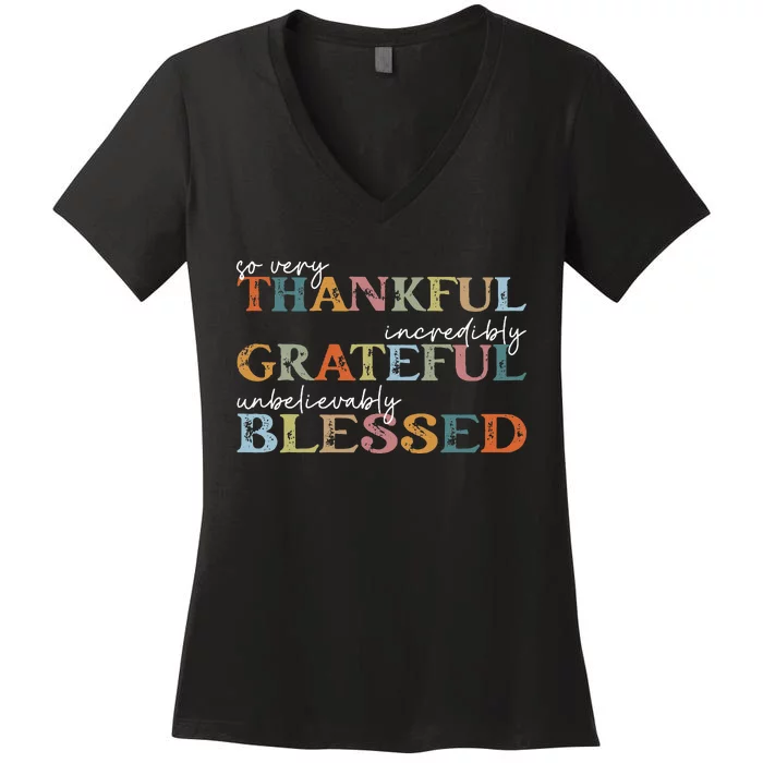 Thankful Grateful Blessed Happy Thanksgiving Day Women's V-Neck T-Shirt