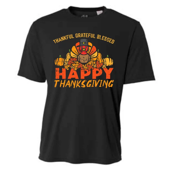 Thankful Grateful Blessed Happy Thanksgiving Turkey Cooling Performance Crew T-Shirt