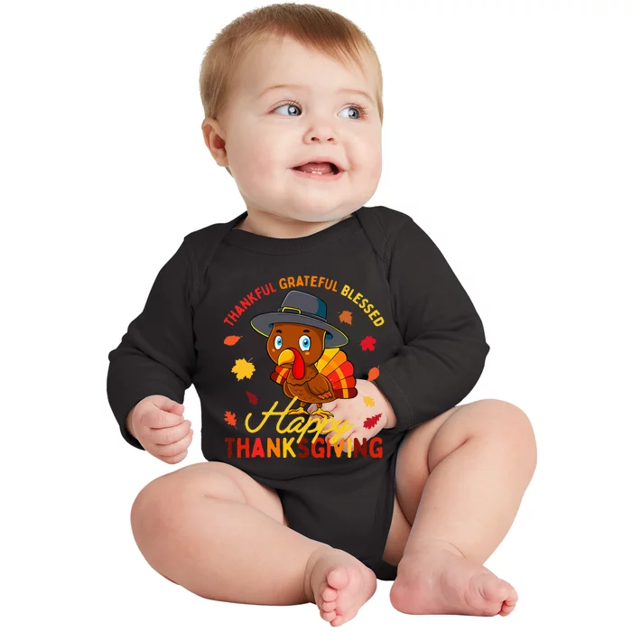 Thankful Grateful Blessed Thanksgiving Turkey Baby Long Sleeve Bodysuit