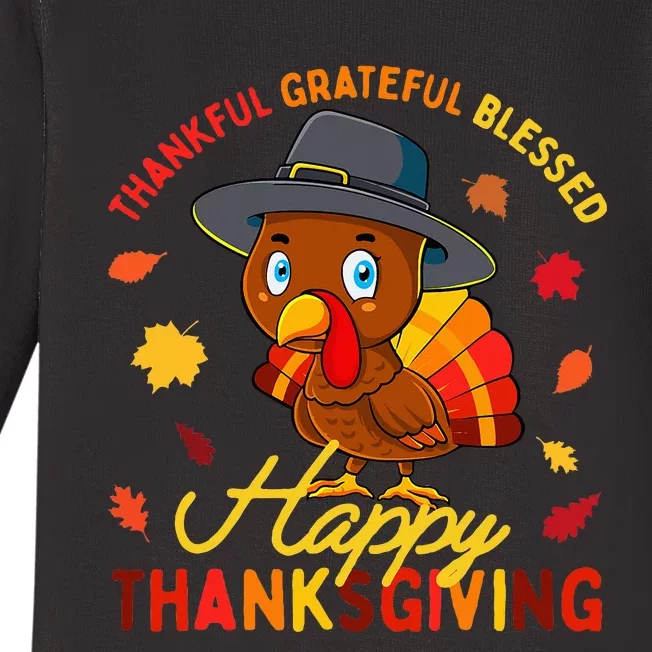 Thankful Grateful Blessed Thanksgiving Turkey Baby Long Sleeve Bodysuit