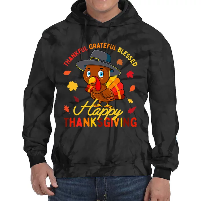 Thankful Grateful Blessed Thanksgiving Turkey Tie Dye Hoodie