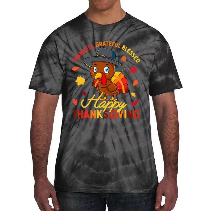 Thankful Grateful Blessed Thanksgiving Turkey Tie-Dye T-Shirt