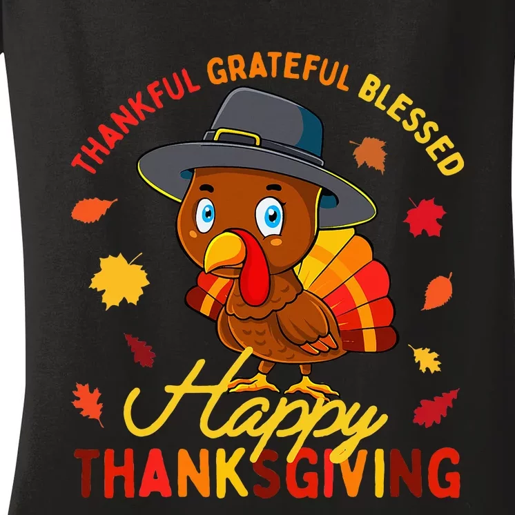 Thankful Grateful Blessed Thanksgiving Turkey Women's V-Neck T-Shirt