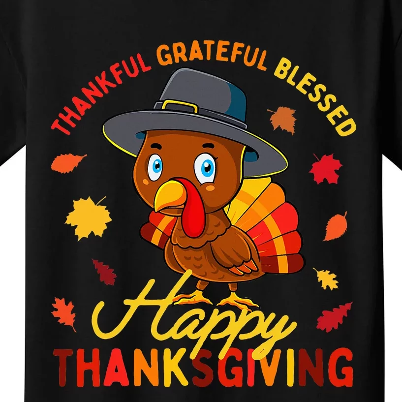 Thankful Grateful Blessed Thanksgiving Turkey Kids T-Shirt