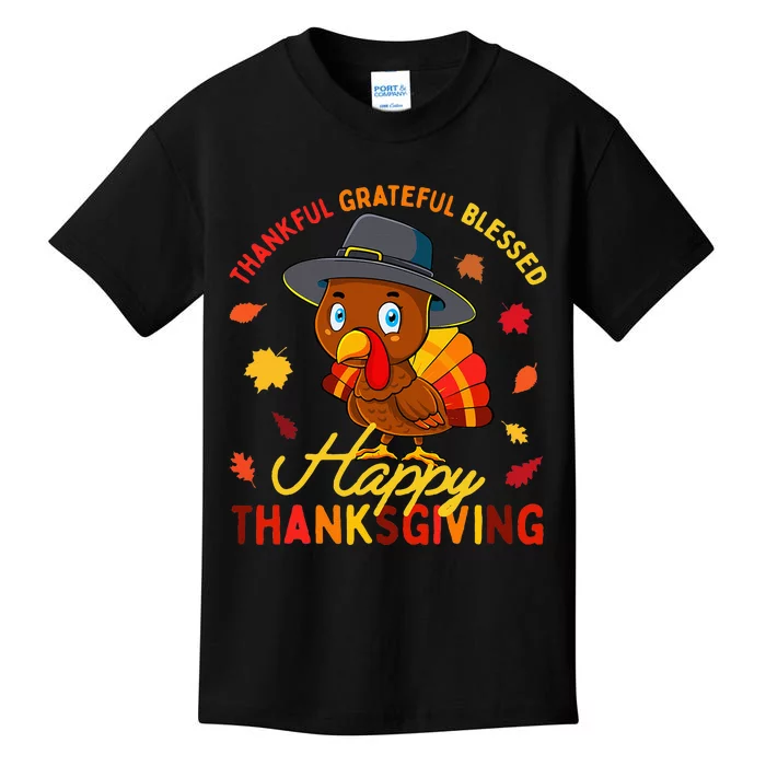 Thankful Grateful Blessed Thanksgiving Turkey Kids T-Shirt