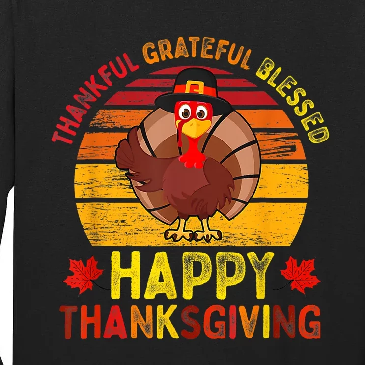 Thankful Grateful Blessed Happy Thanksgiving Turkey Tall Long Sleeve T-Shirt