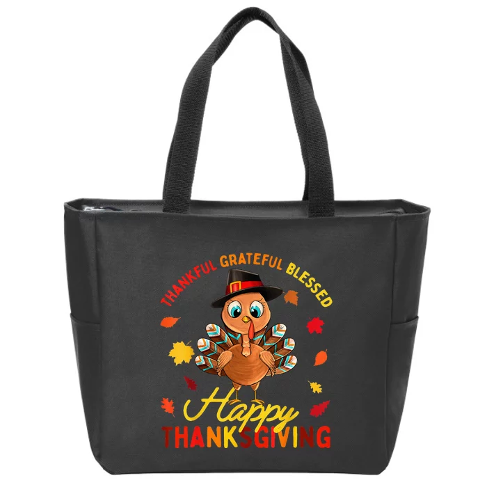 Thankful Grateful Blessed Thanksgiving Turkey Zip Tote Bag