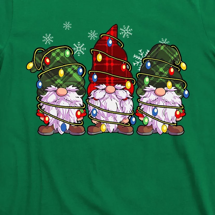 Three Gnomes Buffalo Plaid Red Christmas T-Shirt