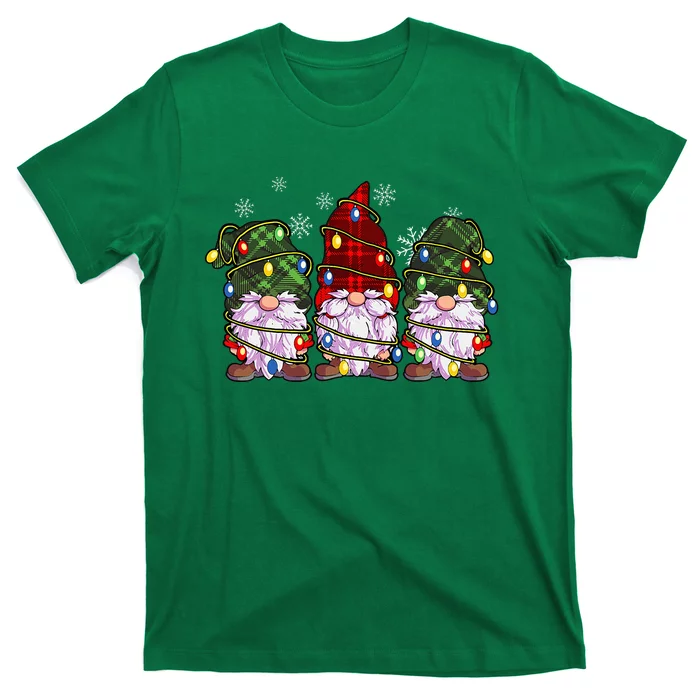 Three Gnomes Buffalo Plaid Red Christmas T-Shirt