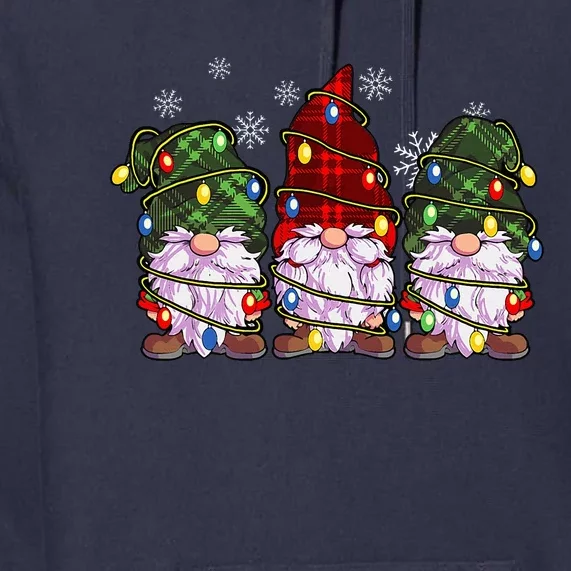 Three Gnomes Buffalo Plaid Red Christmas Premium Hoodie