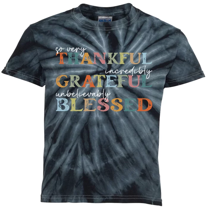 Thankful Grateful Blessed Happy Thanksgiving Day Funny Gifts Kids Tie-Dye T-Shirt