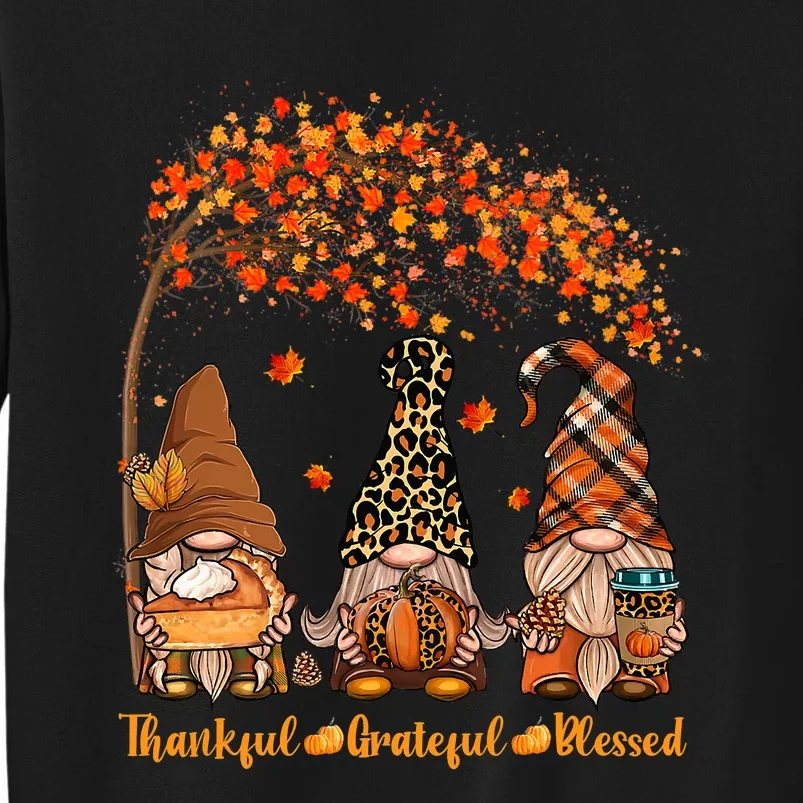 Thankful Grateful Blessed Gnome Thanksgiving Leopard Tall Sweatshirt