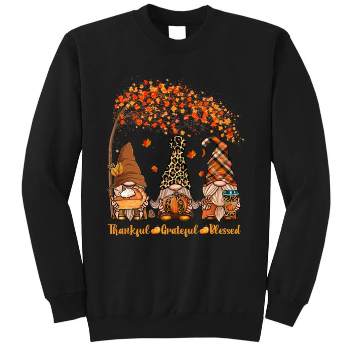 Thankful Grateful Blessed Gnome Thanksgiving Leopard Tall Sweatshirt