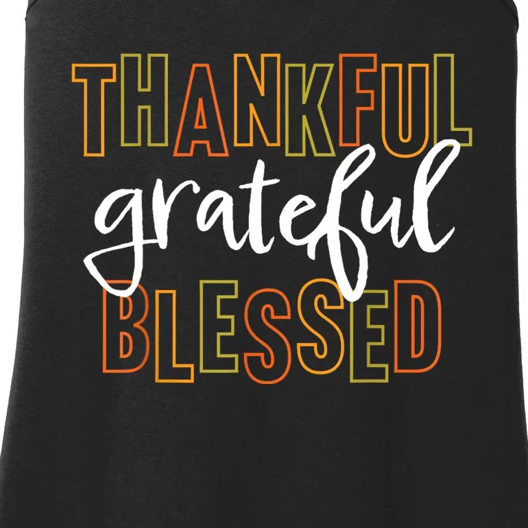 Thankful Grateful Blessed Women Girls Thanksgiving Ladies Essential Tank