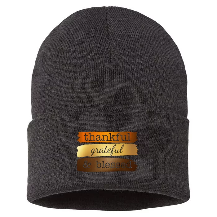 Thankful Grateful Blessed Thanksgiving Holiday Sustainable Knit Beanie