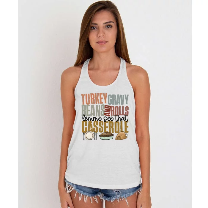 Turkey Gravy Beans And Rolls Let Me See That Casserole Thanksgiving Women's Knotted Racerback Tank