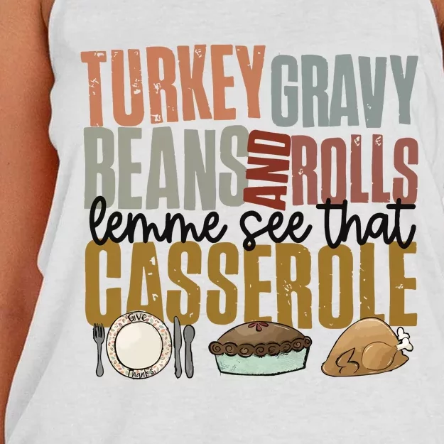 Turkey Gravy Beans And Rolls Let Me See That Casserole Thanksgiving Women's Knotted Racerback Tank