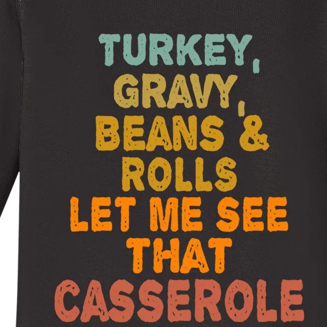 Turkey Gravy Beans And Rolls Let Me See That Casserole Retro Baby Long Sleeve Bodysuit