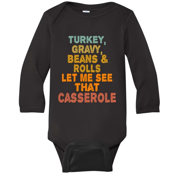 Turkey Gravy Beans And Rolls Let Me See That Casserole Retro Baby Long Sleeve Bodysuit