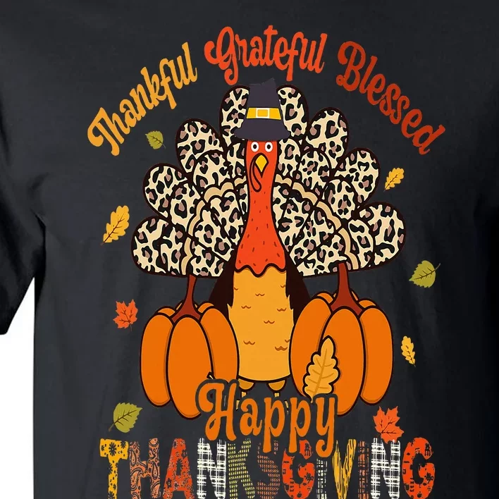 Thankful Grateful Blessed Thanksgiving Turkey Leopard Print Tall T-Shirt