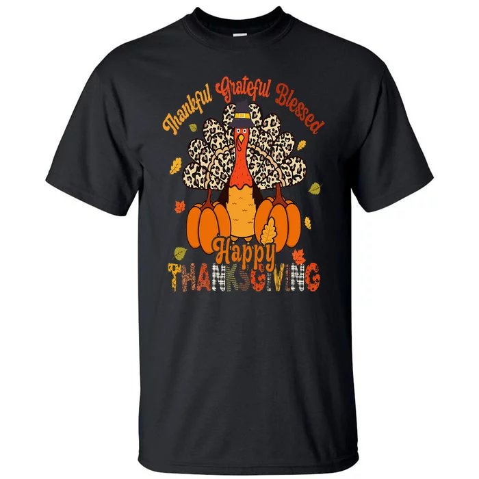 Thankful Grateful Blessed Thanksgiving Turkey Leopard Print Tall T-Shirt