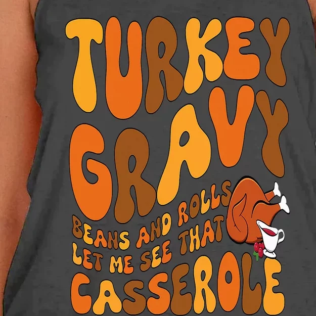 Turkey Gravy Beans And Rolls Casserole Funny Thanksgiving Women's Knotted Racerback Tank