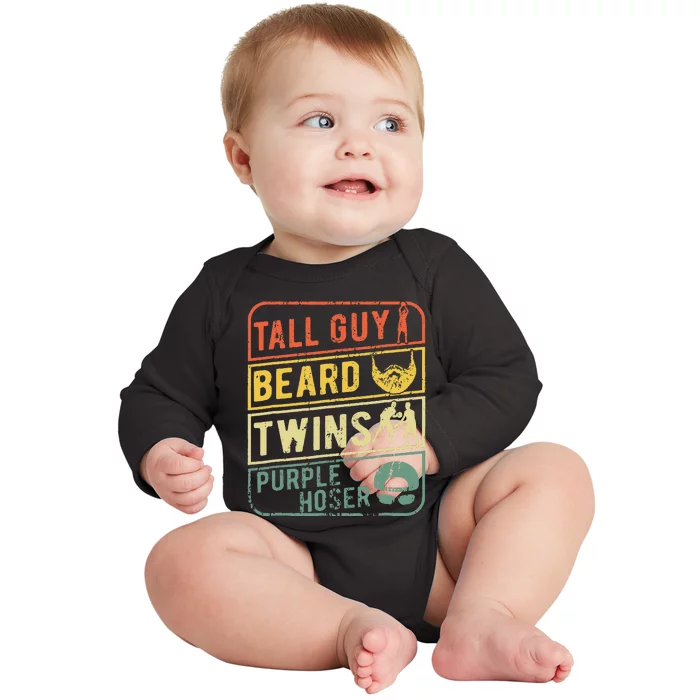 Tall Guy Beard Twins Purple Hoser Baby Long Sleeve Bodysuit