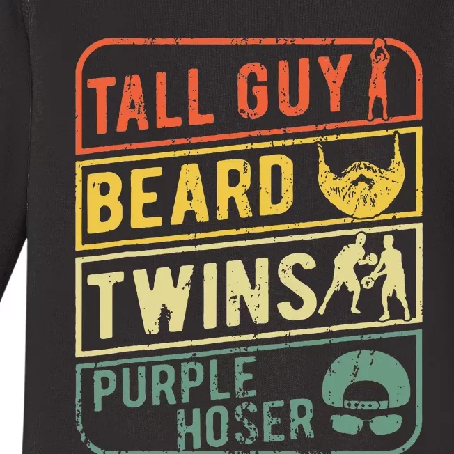 Tall Guy Beard Twins Purple Hoser Baby Long Sleeve Bodysuit