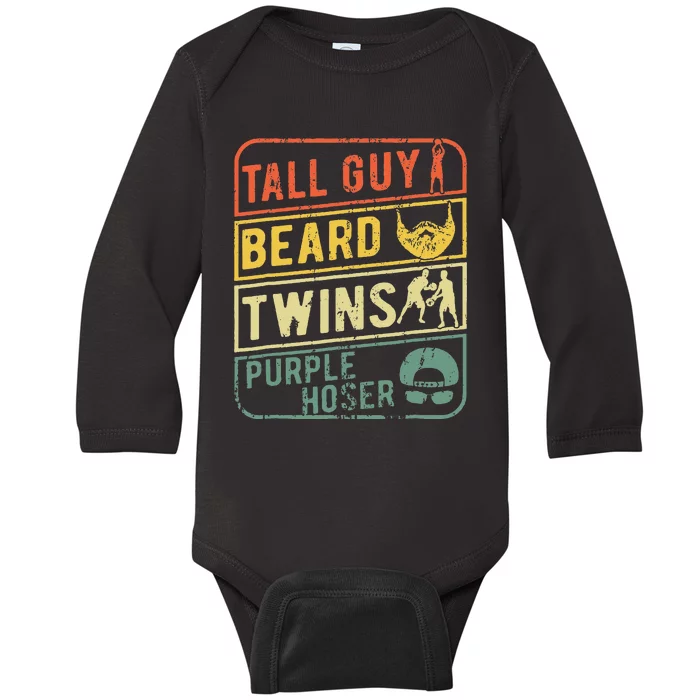 Tall Guy Beard Twins Purple Hoser Baby Long Sleeve Bodysuit