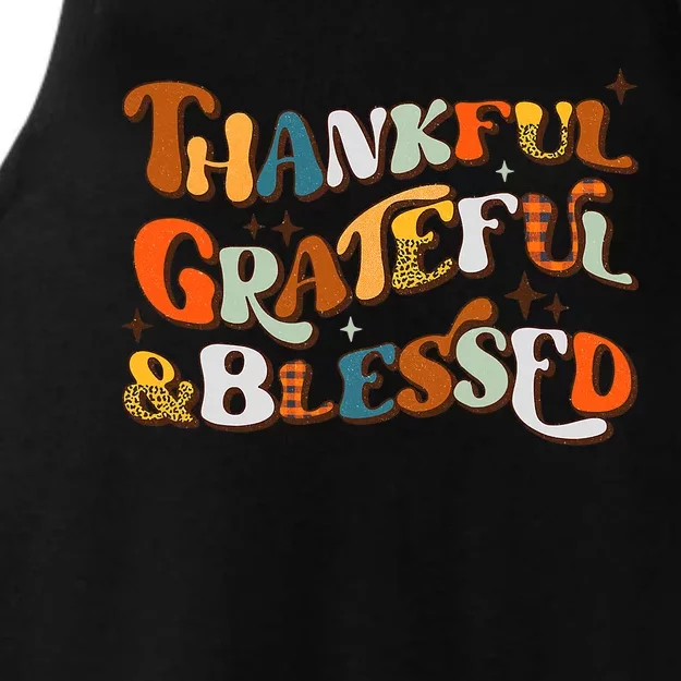 Thankful Grateful Blessed Leopard Pumpkin Fall Thanksgiving Ladies Tri-Blend Wicking Tank