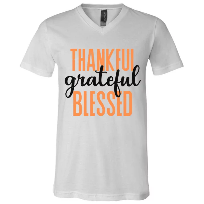 Thankful Grateful Blessed Vintage Thanksgiving V-Neck T-Shirt