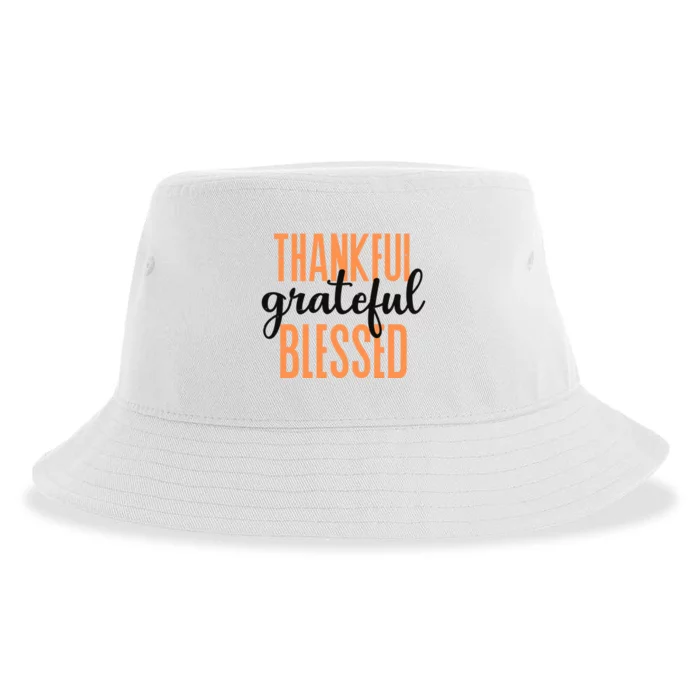 Thankful Grateful Blessed Vintage Thanksgiving Sustainable Bucket Hat