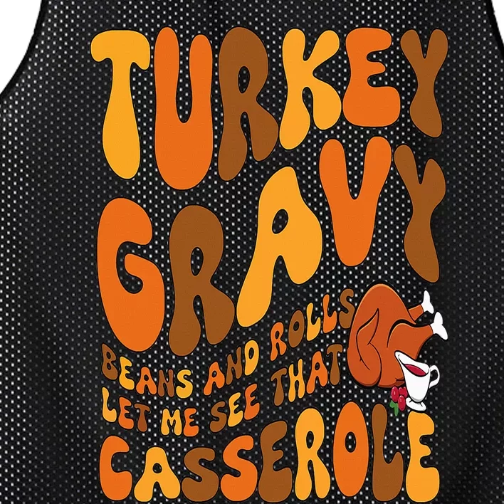 Turkey Gravy Beans And Rolls Casserole Funny Thanksgiving Mesh Reversible Basketball Jersey Tank