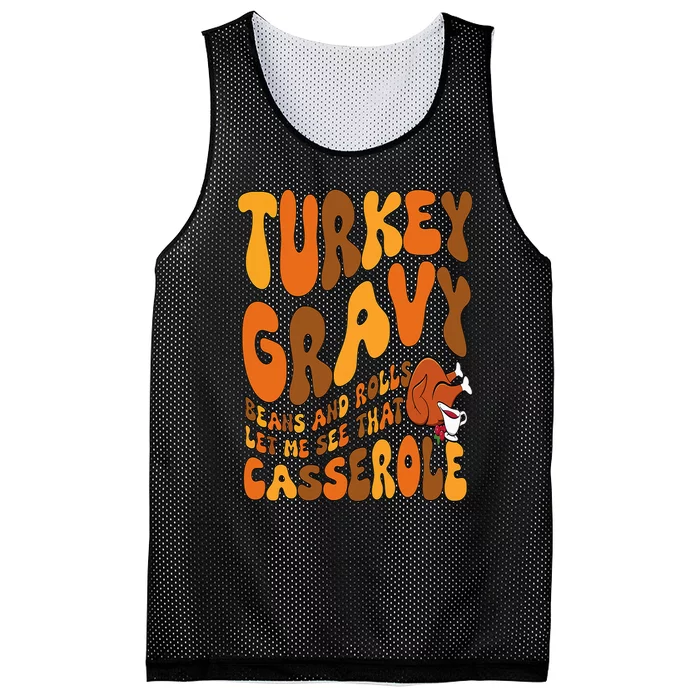 Turkey Gravy Beans And Rolls Casserole Funny Thanksgiving Mesh Reversible Basketball Jersey Tank