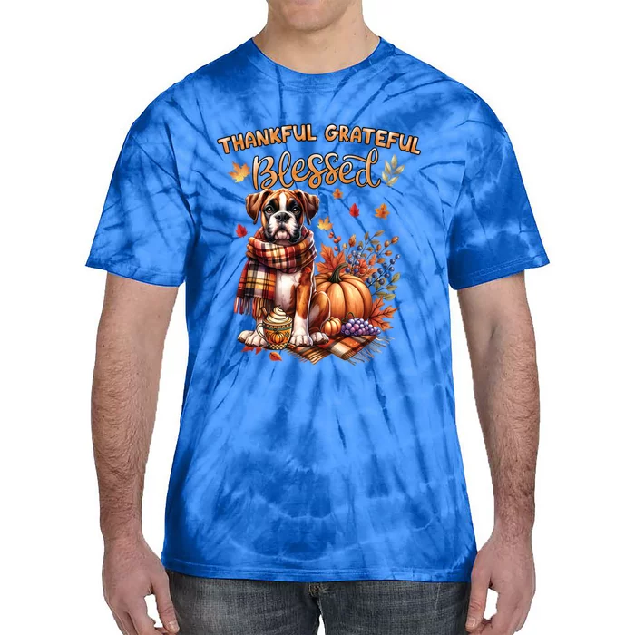 Thankful Grateful Blessed Cute Boxer Dog Fall YAll Autumn Gift Tie-Dye T-Shirt