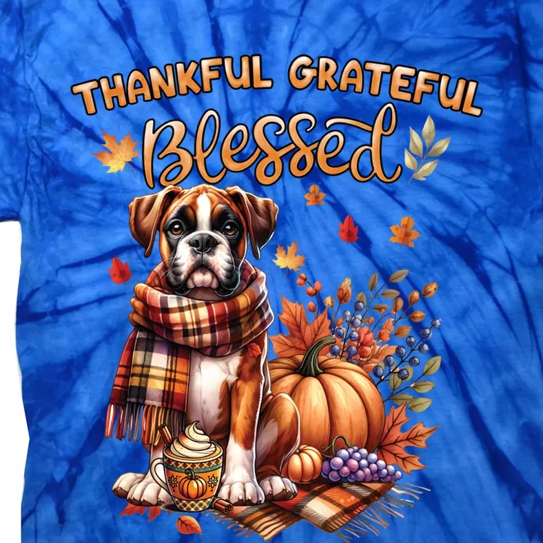 Thankful Grateful Blessed Cute Boxer Dog Fall YAll Autumn Gift Tie-Dye T-Shirt