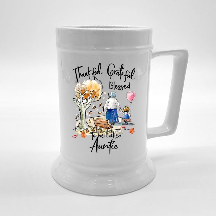 Thankful Grateful Blessed Auntie Autumn Tree Gift Front & Back Beer Stein