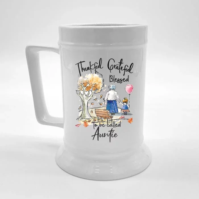 Thankful Grateful Blessed Auntie Autumn Tree Gift Front & Back Beer Stein