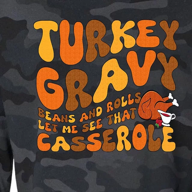 Turkey Gravy Beans And Rolls Casserole Funny Thanksgiving Cropped Pullover Crew