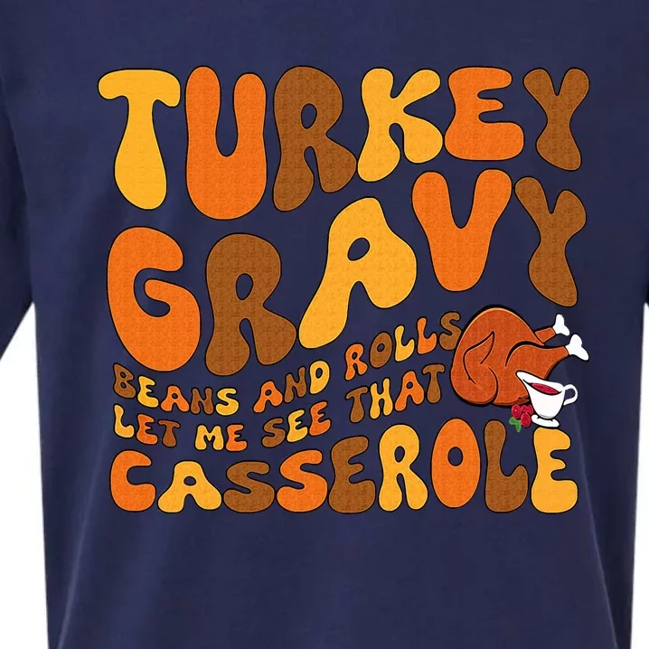 Turkey Gravy Beans And Rolls Casserole Funny Thanksgiving Sueded Cloud Jersey T-Shirt