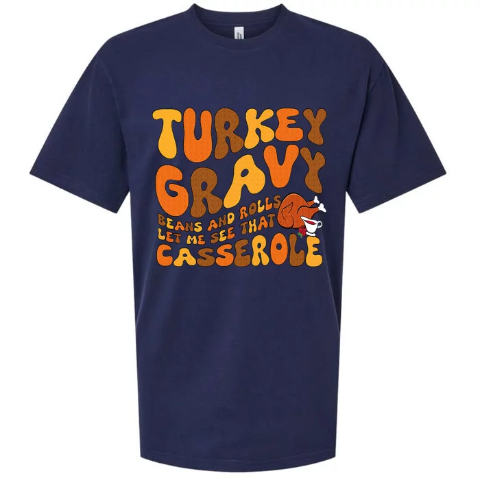 Turkey Gravy Beans And Rolls Casserole Funny Thanksgiving Sueded Cloud Jersey T-Shirt