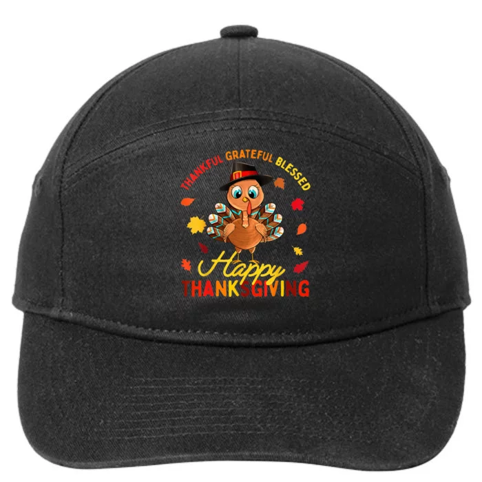 Thankful Grateful Blessed Thanksgiving Turkey 7-Panel Snapback Hat