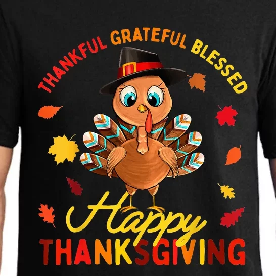 Thankful Grateful Blessed Thanksgiving Turkey Pajama Set