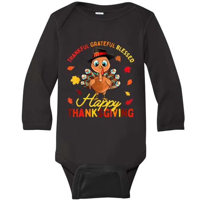 Thankful Grateful Blessed Thanksgiving Turkey Baby Long Sleeve Bodysuit