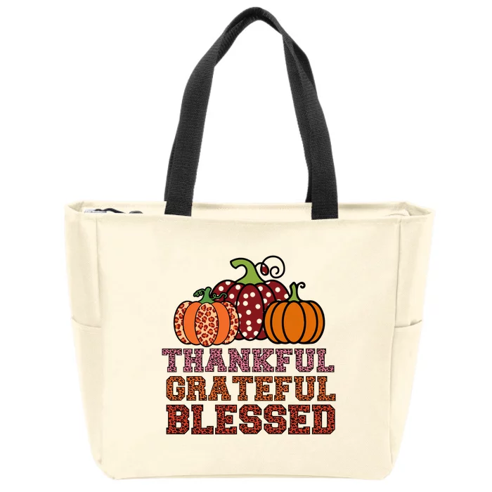 Thankful Grateful Blessed Zip Tote Bag