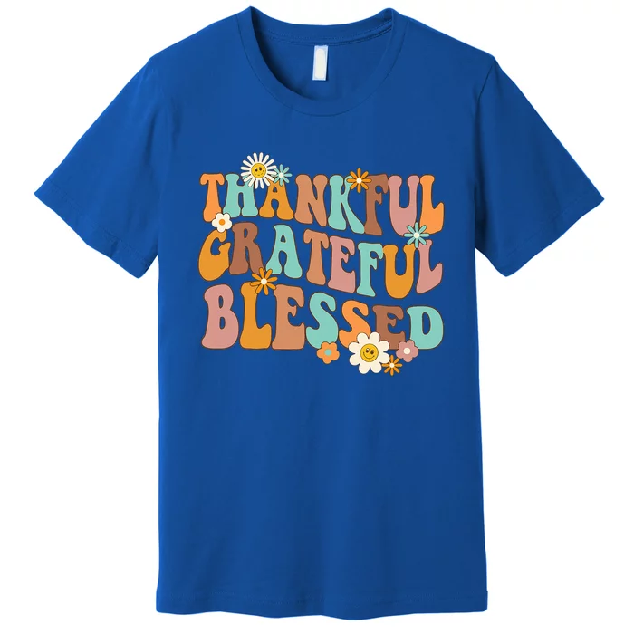 Thankful Grateful Blessed Thanksgiving Autumn Groovy Premium T-Shirt