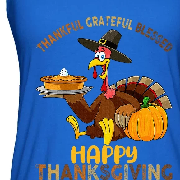 Thankful Grateful Blessed Happy Thanksgiving Turkey Ladies Essential Flowy Tank