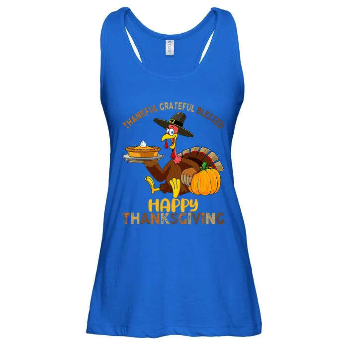 Thankful Grateful Blessed Happy Thanksgiving Turkey Ladies Essential Flowy Tank